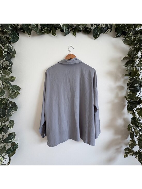 Eileen Fisher Tops - Eileen Fisher High Neck 100% Silk Long Sleeve Blouse Grey Women’s Size L